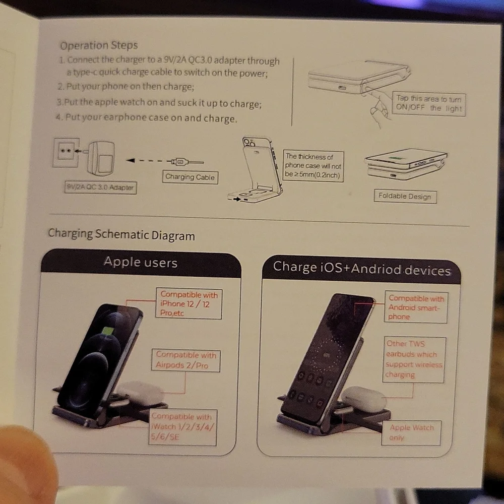MINI FOLDING WIRELESS CHARGER 3 IN 1 CHARGING STATION Phone Watch Ear NEW …